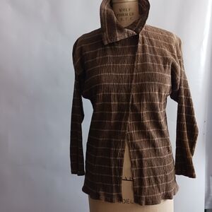 Vintage 1980s Cathy Hardwick Brown Cotton/ Linen Blend Striped One-button Shirt